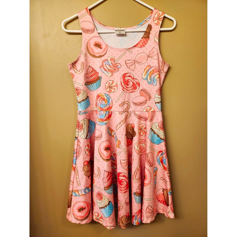 CowCow Pink Candy Sweets Skater Dress Cupcake Lollipop Donut Macaroon Women's M